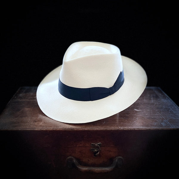 classic white panama hat navy blue headband