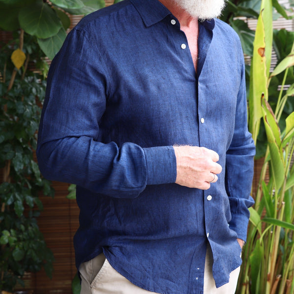 Dark Blue Classic Linen Shirt