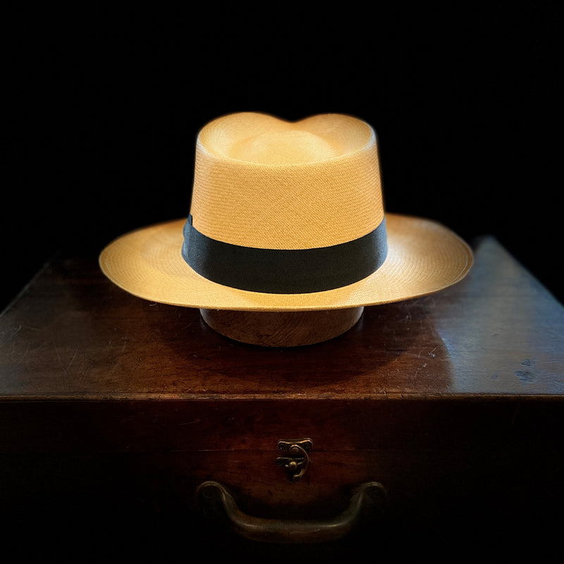 Gold straw fine panama hat black headband