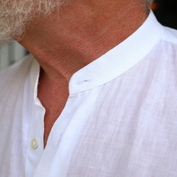 White Band Collar Linen Shirt