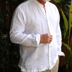 White Band Collar Linen Shirt