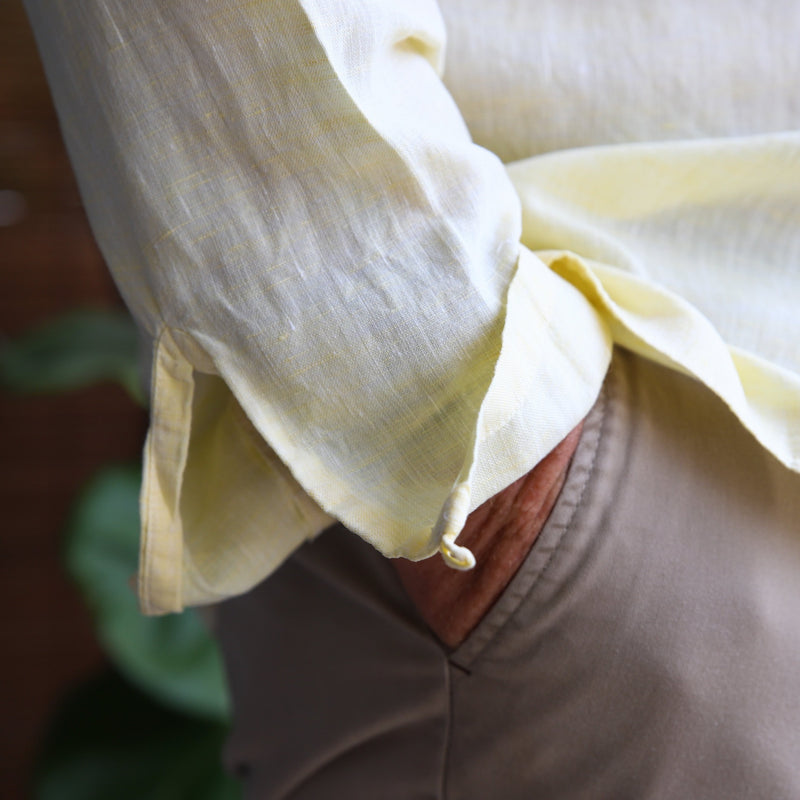 Yellow Band Collar Linen Shirt