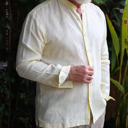 Yellow Band Collar Linen Shirt